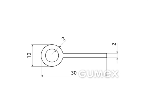 "I" Silikonprofil mit Loch, 30x10/2mm, 60°ShA, -60°C/+180°C, transparent, 